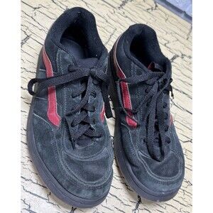 VTG Vans Mannaz Women's Sz 10 Black + Red Leather Suede Skate Shoes Sneakers